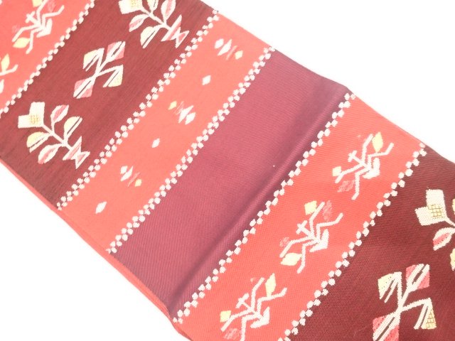 JAPANESE KIMONO / ANTIQUE NAGOYA OBI / WOVEN ABSTRACT FLOWER